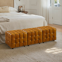 Art Leon Top Grain Leather Square Pouf Ottoman