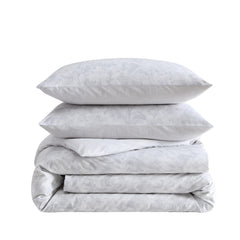 Vera Wang Nebulous Flower Cotton Sateen Textured Reversible Duvet Cover Set (Grey, 3 Piece)