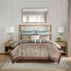 Madison Park Whitman Blue/ Brown 12 Piece Comforter Set with Cotton Bed Sheets