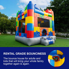 HeroKiddo Block Party Commercial Grade Inflatable Bounce House for Kids and Adults with Air Blower, Lightweight, Outdoor Fun