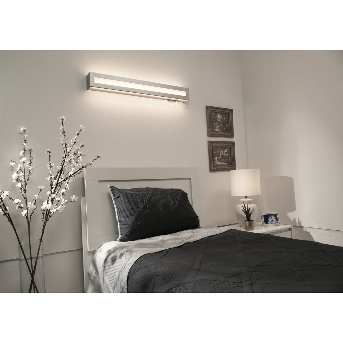 Hayes 4-feet Satin Nickel LED Overbed Fixture, White Acrylic Shade